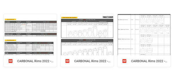 Carbonfelge 2022 Katalog und 2D Profile
